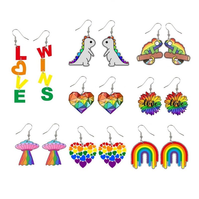 5-8Pairs LGBT Rainbow Earrings Set for Women Men Fuuny Lesbian Gay Pride Charm Dangle Earrings Colorful Acrylic Nonbinary Asexual Gender Fluid Earring Fashion Jewelry