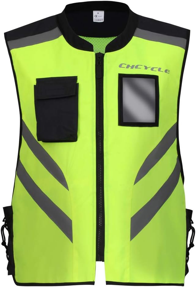 CHCYCLE Reflective Vest Motorcycle Yellow Security Jacket for Cycling Running Security High Visibility in The Dark (Large)