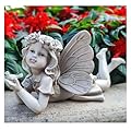 MeritMode Fairy Flower Garden Outdoor Statue - Angel Holding Bird and Butterfly, 11" Width, Cherub Decor and Grandma Gifts, Patio and Yard
