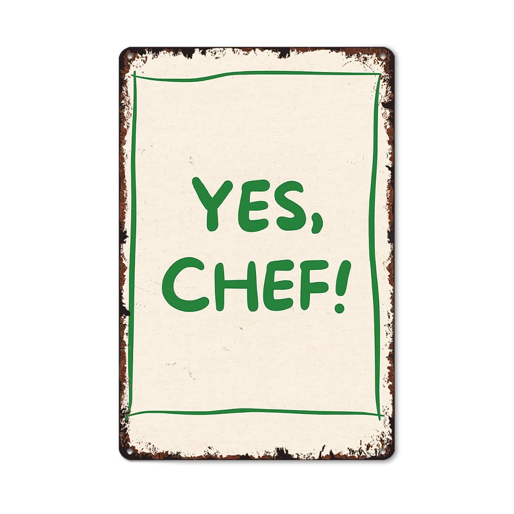 SMAZDFXX Green Yes Chef Poster Print Funny 8x12 Inch Vintage Aluminum Metal Tin Signs Poster-For Living Room Kitchen Bedroom Cafes Patio Porch Wall Decor