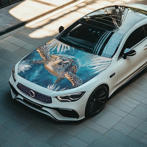 Image of Sea Turtle Print Car Hood Cover, Elastic Polyester Car Hood Protector Auto Hood Flag Waterproof Auto Exterior Accessories for Sedans SUV Pickup Trucks Jeeps