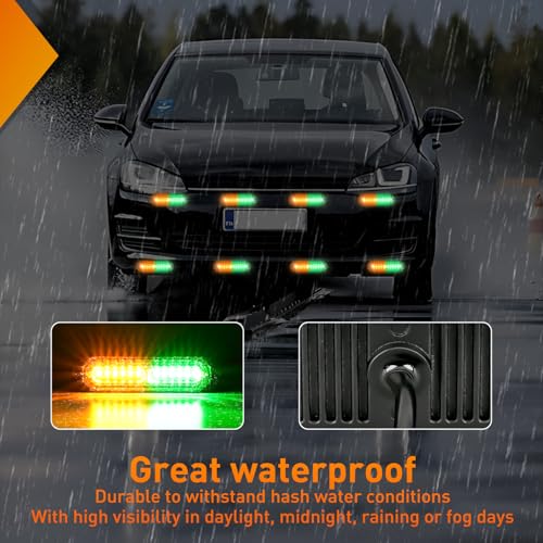 Image of Nilight 8PCS LED Strobe Lights 12V 24V Amber White Sync Feature Ultra Slim | Amber Green 12 LED Emergency Hazard Warning Light Flashing Warning Mini Surface Mount Grille for Car Truck Camper trailer SUV