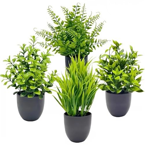 Dulynva 4 Stück Kunstpflanze mit Topf Künstliche Plastik Pflanzen Deko Klein Fake Plant Topfpflanze Emulation Dekopflanzen Grünpflanzen Zimmerpflanzen für Schreibtisch Haus Balkon Bad Büro
