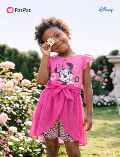 Image of Disney Princess Frozen Elsa Minnie Mouse Stitch Toddler Girl Romper With Skirt Overlay Summer Jumpsuit with Bow 2-6 Years