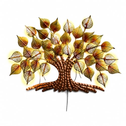 Image of Bharat Art Big Tree Metal Wall Art with LED Light | Handcrafted Iron Tree Wall Hanging for Living Room, Bedroom, Hall, Office | Pan Tree WD049 | Size: 36x2x24 Inch - WD049