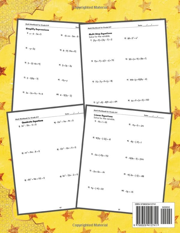 Math Workbook Grade 8-9: with Linear, Quadratic, Multi Step, Two Sides, Equations, Expressions, Inequalities, Percent, and Geometry Practice ... Answers, Ages 13-15 (Math Practice Workbooks) - Image 2