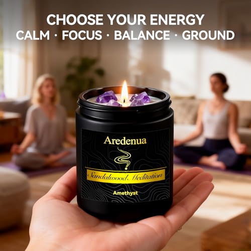 Image of Sandalwood Candle | Scented Candle Gifts for Women Men, Aromatherapy Candles with Crystals - 7oz Soy Candles for Home Scented - Birthday Gifts for Mom, Sister, Friends, Meditation, Yoga, Relaxation