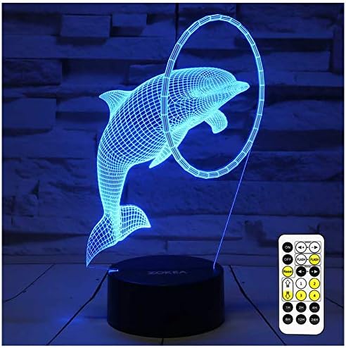 ZOKEA Night Light 3D lamp 7 Colors Changing Nightlight with Smart Touch & Remote Control 3D Night Light for Kids or as Gifts for Women Kids Girls Boys (Cute Dolphin)