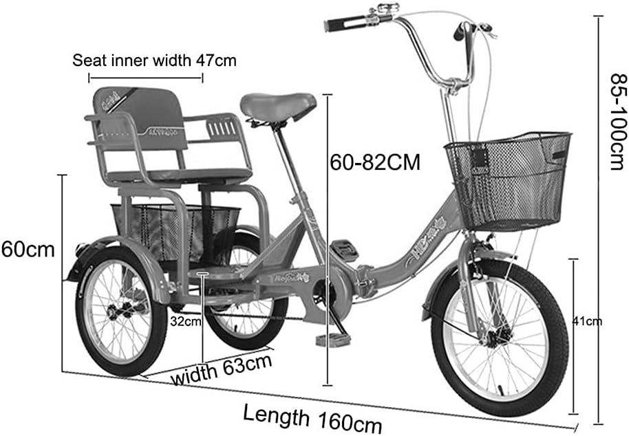 Adult Tricycle 1 Speed Size Cruise Bike Folding Tricycles 16-Inch with Brake System Cruiser Bicycles for Recreation Shopping Picnics Exercise Men's Women's Bike Black