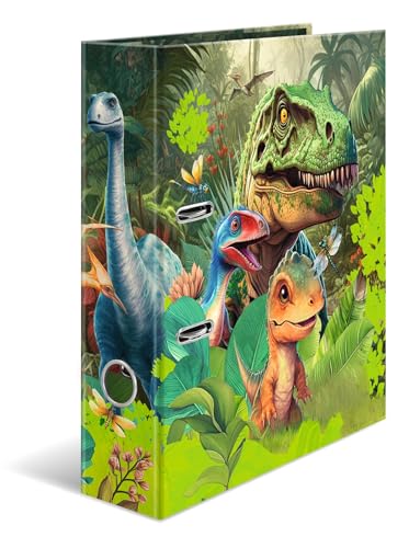 HERMA Ordner A4 Dinosaurier 7 cm breit Kinder Ringordner mit Tier Motiv bunter Aktenordner mit Innendruck für Jungen und Mädchen