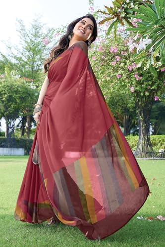 Image of MIRCHI FASHION Women Saree Chiffon Chintz Motif | Breathable Lightweight Border Pallu Printed Sari for Office and Daily Use (Available in 15 designs)