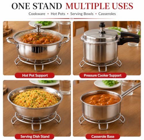 Image of Ajay's Shoppe Stainless Steel Hot Pot Stand Set of 2 | Heat Resistant Trivet for Kitchen Counter & Dining Table | Pot Holder for Cookers, Pans, Kadhai & Serving Dishes