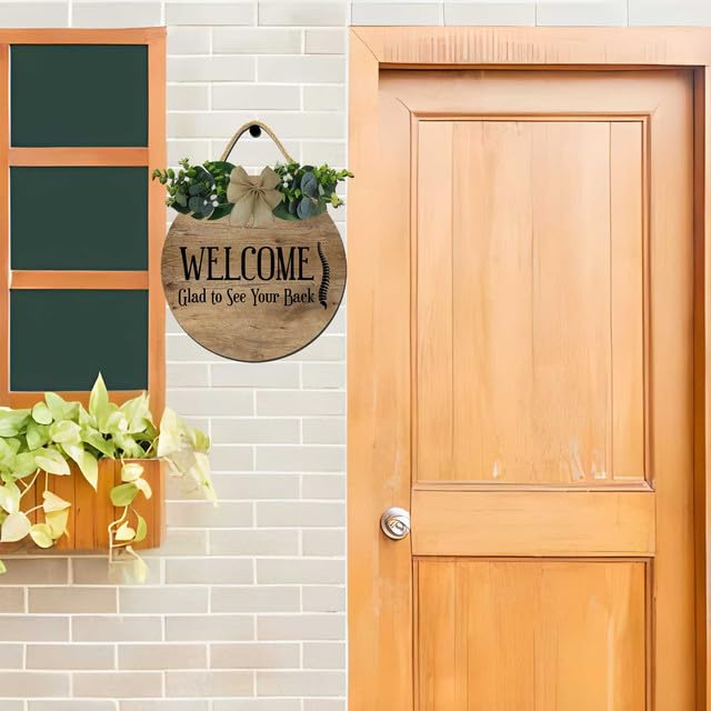 Cartello decorativo con scritta Welcome to our Home per porta d'ingresso, rotondo, rustico, in legno, da appendere, per veranda di fattoria, casa, vacanze, porta d'ingresso