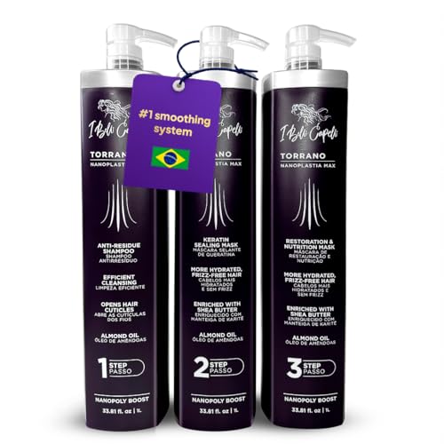 I Belli Capelli Torrano Nanoplastia Max Permanent Keratin Hair Treatment Kit– Brazilian Straightening for Smooth, Shiny & Frizz-Free Hair – All Hair Types –Alisado Brasileño Keratina Permanente (3x1L)