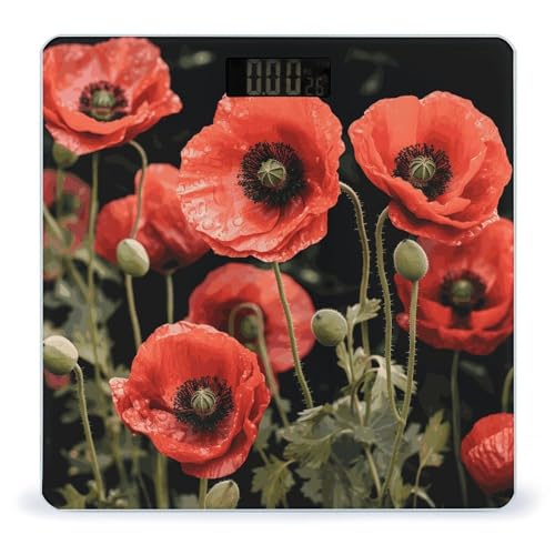 Báscula digital de baño con diseño flores y vidrio templado