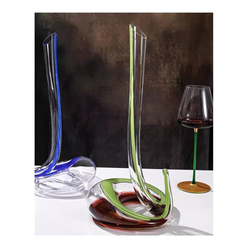 Dekanter-Set Handgefertigte, kreative, bleifreie Kristall-Weinkühler in Schlangenform, Premium-Glas, Rotweingläser, Heimgebrauch, schneller Aufwacheffekt(Blue)