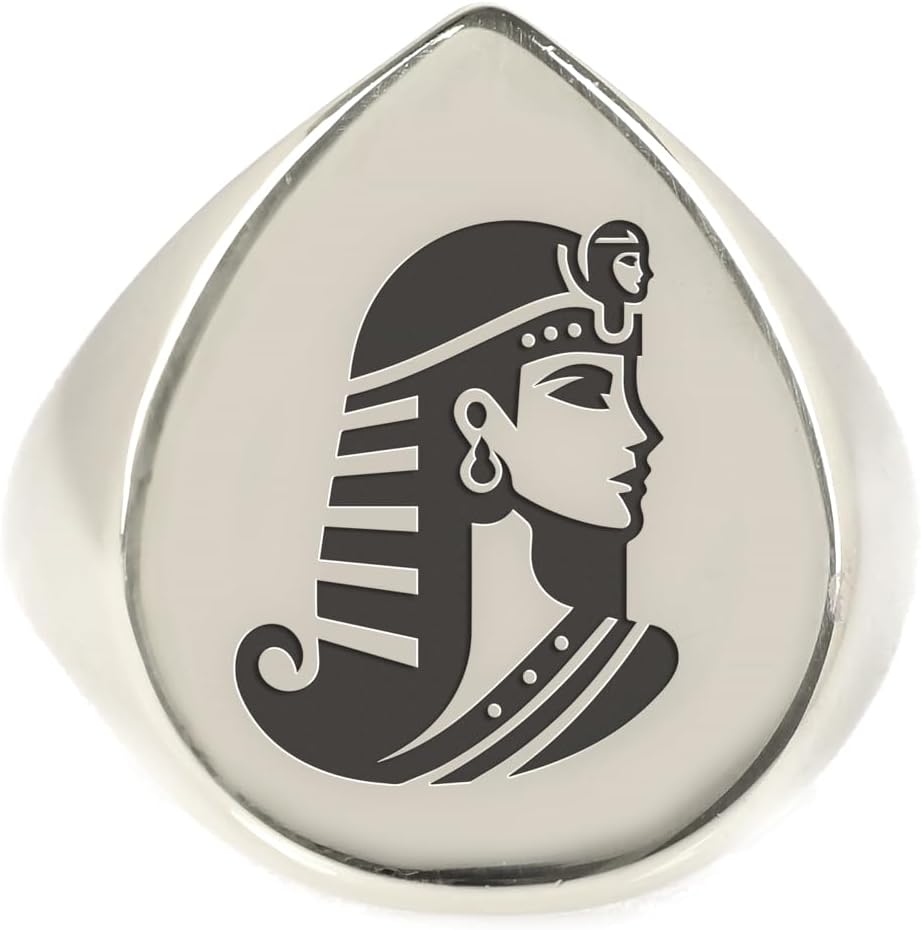 Cleopatra Signet Ring - Engraved Egyptian Jewelry - Bold 925 Sterling Silver Statement Ring
