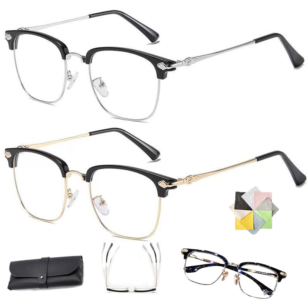 ToatlHeal Auto Focus Glasses, Autofocus Intelligent Zoom Anti Blue Light Presbyopia Reading Glasses Half Frame (2pc Mix,+3.5)