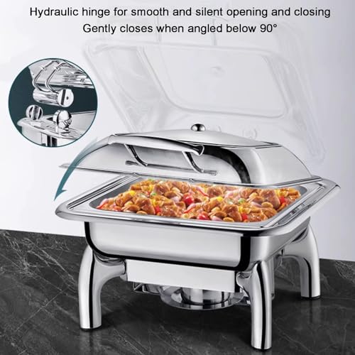 Juego de platos para rozaduras de buffet, calentador de alimentos de acero inoxidable con bandeja de agua para catering, bodas, fiestas, solución elegante y duradera para servir