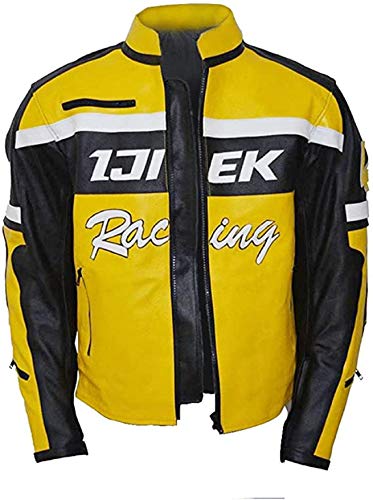 HiFacon Chuck Greene Veste de moto en cuir pour homme Jaune et noir - Jaune - Medium