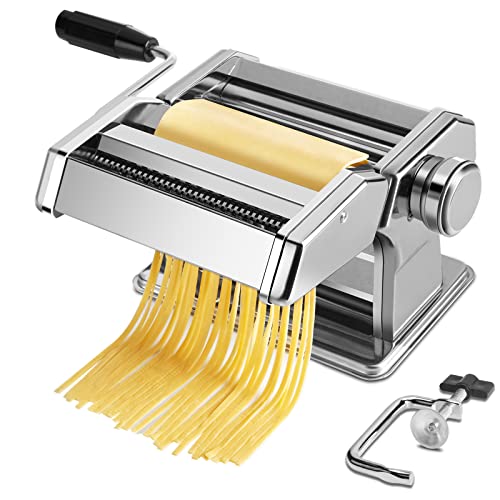 Per diverse tipologie di pasta: La sfogliatrice manuale Frandek dispone di una doppia testa di taglio per ottenere diverse larghezze (1,5 mm e 6,6 mm) di pasta. È facile da montare, utilizzare e pulire, ed è perfetta per realizzare una vasta gamma di primi piatti freschi fatti in casa come fettuccine e spaghetti.