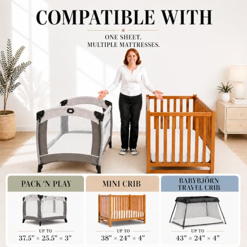 Image of Signature Mini Crib Sheet - Hearitage Aegean Turkish Cotton - 1 Pack Mini Crib Sheets Fitted 38x26 Compatible with Graco Pack n Play Playard Crib and Playpen Mattress - Ultra Soft Playard Bedding