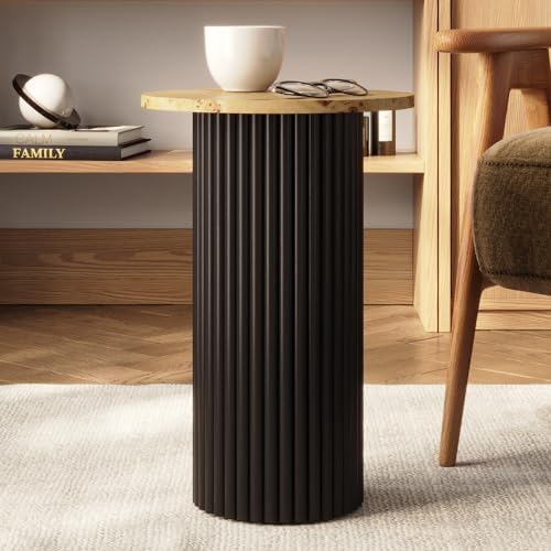 Round Fluted Accent Side Table Drink Table Living Room