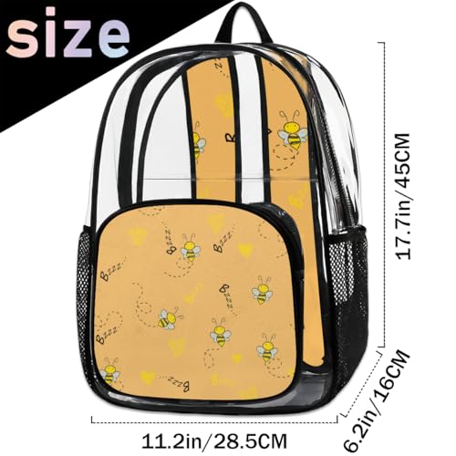 Honey Cartoon Bee Clear Backpack Stadium Approved PVC Backpacks for Adults Heavy Duty Clear Bag for Work Security Travel College2