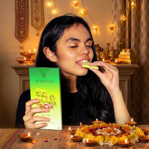 Image of XOKATOZ Exotic Premium Couverture Belgian Chocolate - 1 Kesar Pista Flavoured White Chocolate Bars - Gift Set - Pack of 1, 75g (75g x 1)