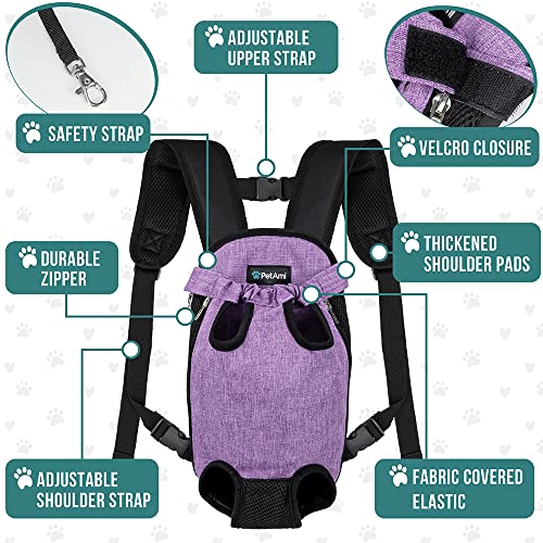 Petami Dog Carrier Backpack, Adjustable Dog Pet Cat Front Carrier Backpack | Ventilated Dog Chest Carrier For Hiking Camping Travel, Sling Bag For Small Medium Dog Cat And Puppies, Small, Purple #TOP3