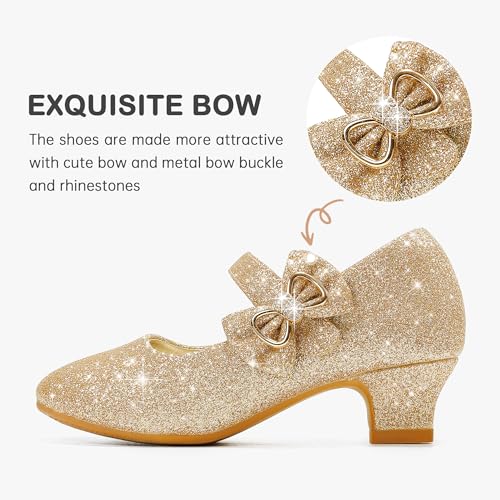 Image of Dufannie Girls Dress Shoes Princess Flats Heels for Toddler Little Big Kids
