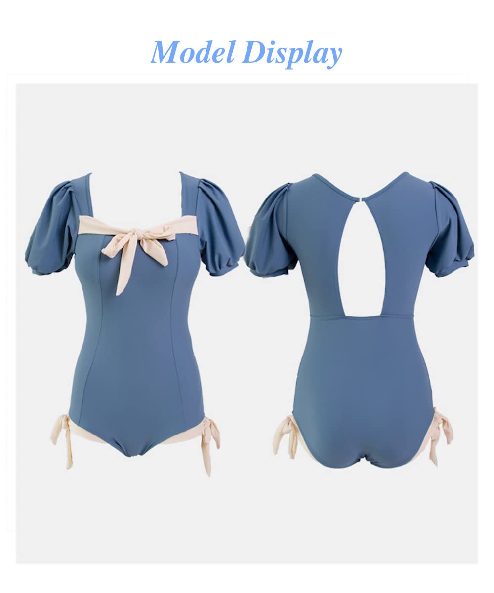 JHTPSLR Teen Girls Swimsuit with Skirt Elegant Aesthetic Swimsuits Cute Kawaii Swimsuit Two Pieces Princess Style (M, Blue)