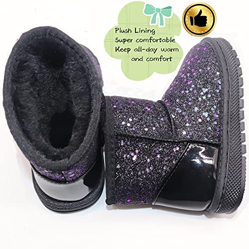 Image of Girls Winter Boots Toddler Girl Boots Warm Sparkle Sequin Outdoor Non-Slip Snow Boot for Little kids