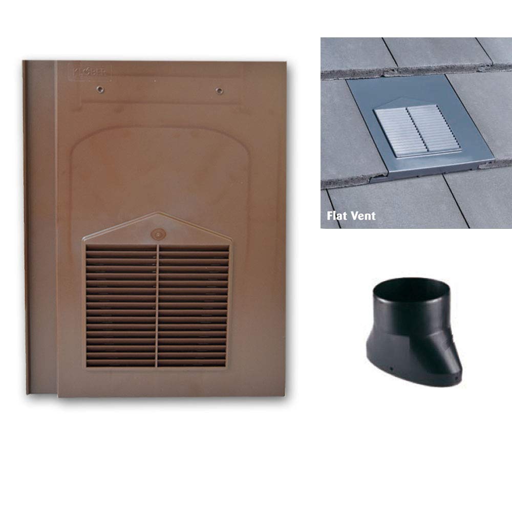 Klober Brown Roof Tile Vent - Flat Tile Vents With Flexi Pipe Adaptor - Compatible With Sandtoft Calderdale, Russell Grampian, Redland Mini Stonewold & Marley Modern Tiles