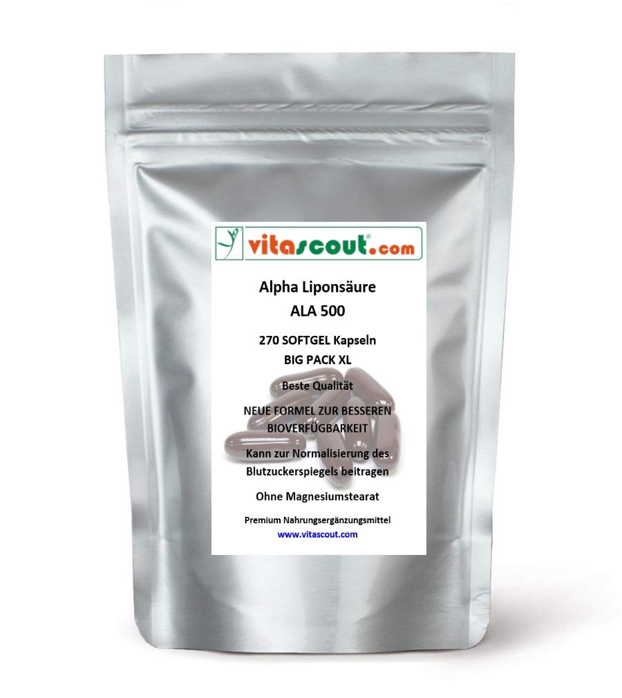 Alpha-Liponsäure (ALA) 250mg – 270 Softgel-Kapseln – Antioxidantien – Optimale Verfügbarkeit durch Softgel-Form – Neue Zusammensetzung – LABORGEPRÜFT IN DEUTSCHLAND