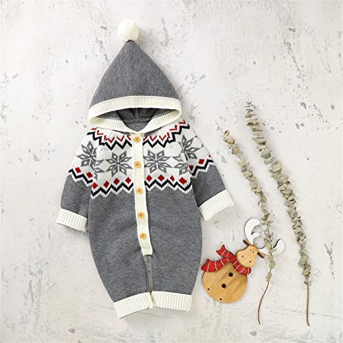 Toddler Size Hoodie Newborn Infant Boy Girl Christmas Snow Knitted Sweater Baby Hooded Jumpsuit (Grey, 12-18 Months)3