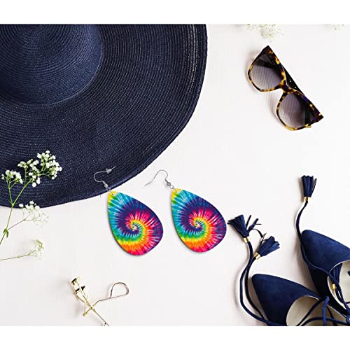 Zokola Tie Dye Drop Dangle Earrings, Colorful Hippie Swirl Tie Dye Earrings Charm Jewelry For Womens Friends, Lightweight Faux Leather Drop Dangle Earrings Set4