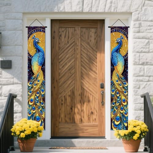 Image of Nuxovilar Peacock Design Porch Banners Set 12x70 Inches Polyester