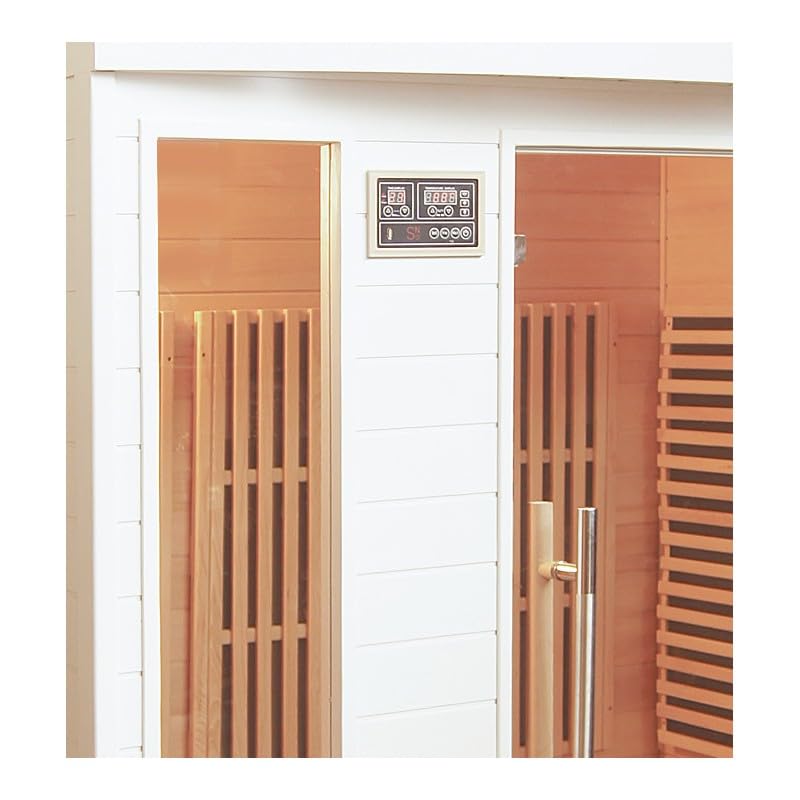 SNÖ Sauna Infrarouge Extérieur 4 Places 3100W Panneaux Carbone Chromothérapie Bluetooth Bois Hemlock Blanc Porte Verre Sécurisé Ionisateur Air 186x185x20cm