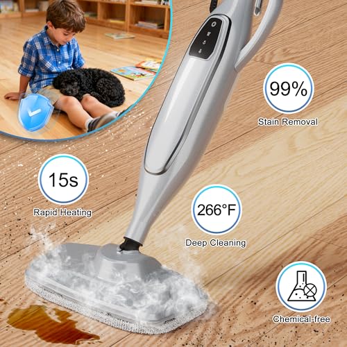Image of Steam Mop, 11-in-1 Powerful Handheld Steam Cleaner with 11.8 OZ Removable Tank, Detachable Steam Mops for Floor Cleaning with 23FT Power Cord (Sliver)