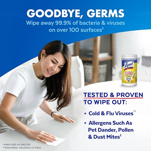 LYSOL Disinfecting Wipes, All Purpose Cleaner, Multi-Surface Antibacterial Cleaning Wipes, Household Cleaning Supplies, Dorm Essentials, Lemon & Lime Blossom Scent, 80 ct. (4 Pack)