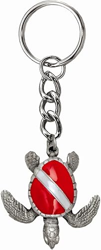 Tortuga de peltre Aqua con llavero de bandera