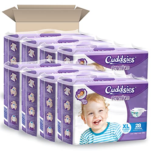 COOSHKINS Cuddsies Premium Baby Diapers Ultra Soft Bulk Buy (X-Large 28 per Pack x Pack of 8 = 224 Diapers)