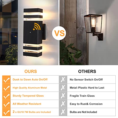 Boxcupin Dusk To Dawn Sensor Outdoor Wall Lights 4 Pack, Up And Down Lights Outdoor Wall Sconces, Aluminum Waterproof Outside Lights For House Porch Hallway Patio Garage #TOP3