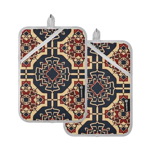 Art Geometric Figure Colorful Designed Large Pot Holders Heat Resistant Hot Pot Holders Pads with Pockets Oven Pads 2 Pack