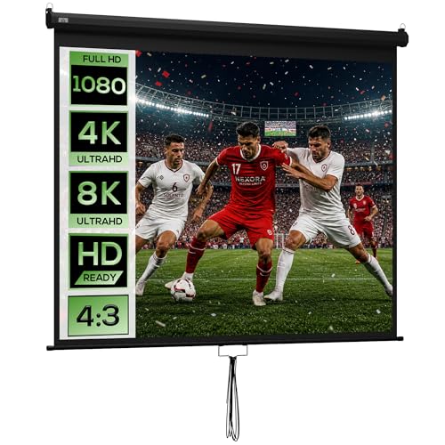 HOMCOM Écran de Projection 120' 4:3 HD 4K, Écran Videoprojecteur avec Boîtier en Métal, Écran Hauteur Réglable Manuellement, pour Cinéma Maison, Bureau, Voyage, Noir