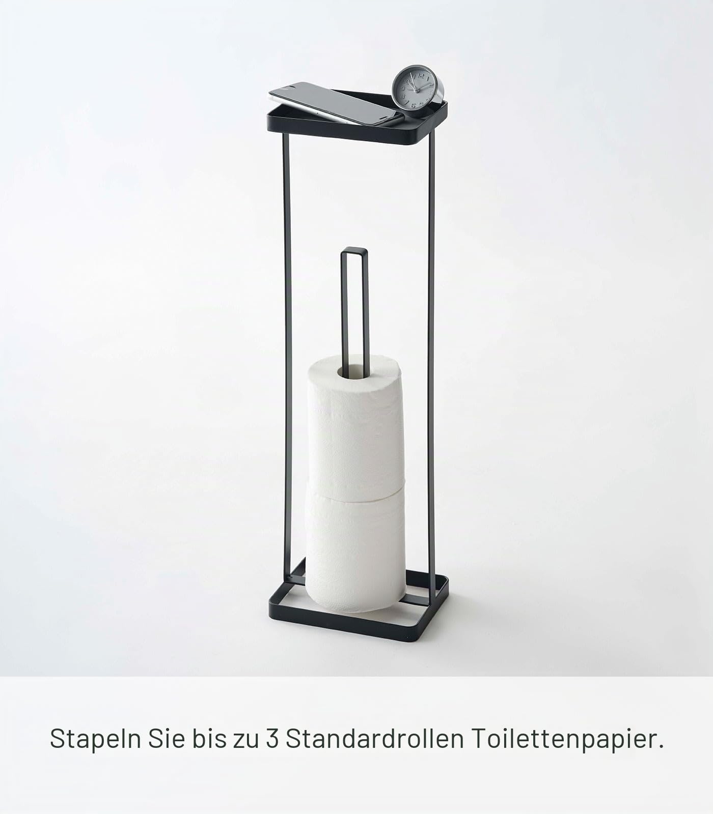 Yamazaki 7740 Toilettenpapierhalter mit Ablauage, schwarz, Stahl, minimalistisch, 16 x 12 x 52 cm