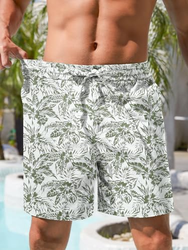 Image of RQP Mens Cotton Linen Shorts Casual Drawstring 7inch Inseam Shorts Stretch Summer Beach Wear