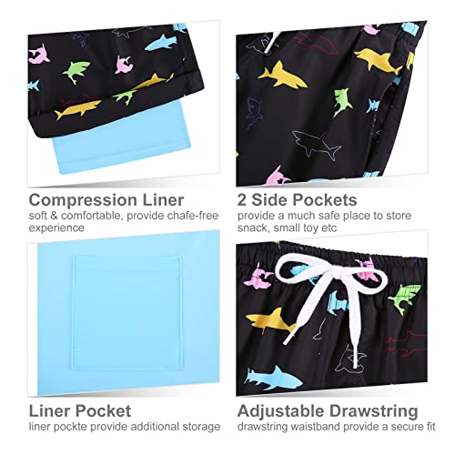 4T Hawaiian Swim Trunks Boys Kids Shark Swimsuit Black No Mesh Beach Shorts Fish Animal #TOP4