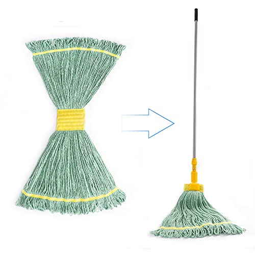 Image of Matthew Cleaning 3Pcs 5'' Headband White&Orange&Green Medium Commercial String Mop Heads, Loop-End Mop Head Replacement, Heavy Duty Industrial Washable&Reusable Mop Refills for Residential& Warehouse